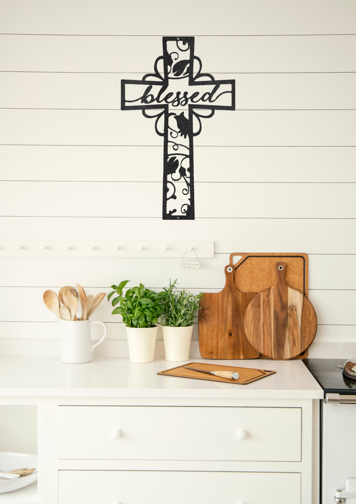 Personalized steel sign, blessed cross, black steel Christian sign, Christian wall décor 