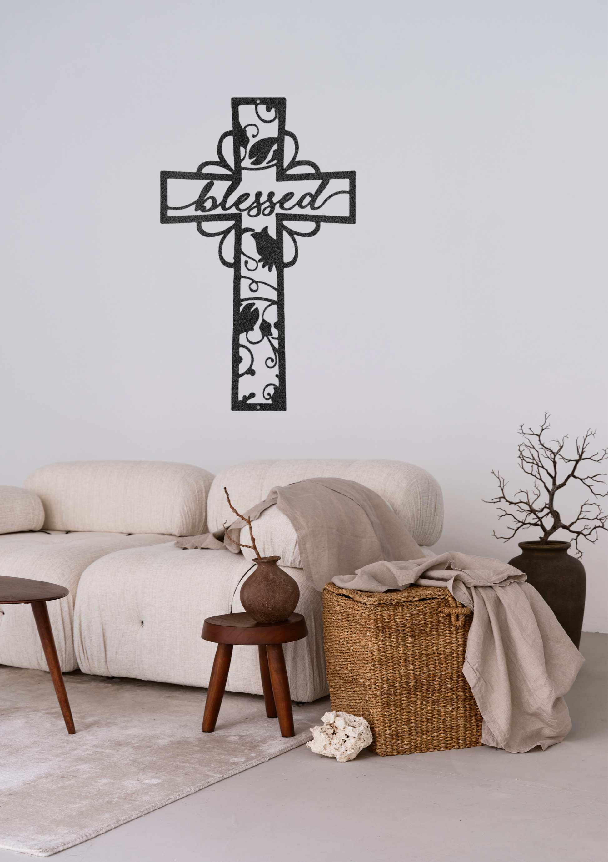 Personalized steel sign, blessed cross, steel Christian sign, Christian wall décor 