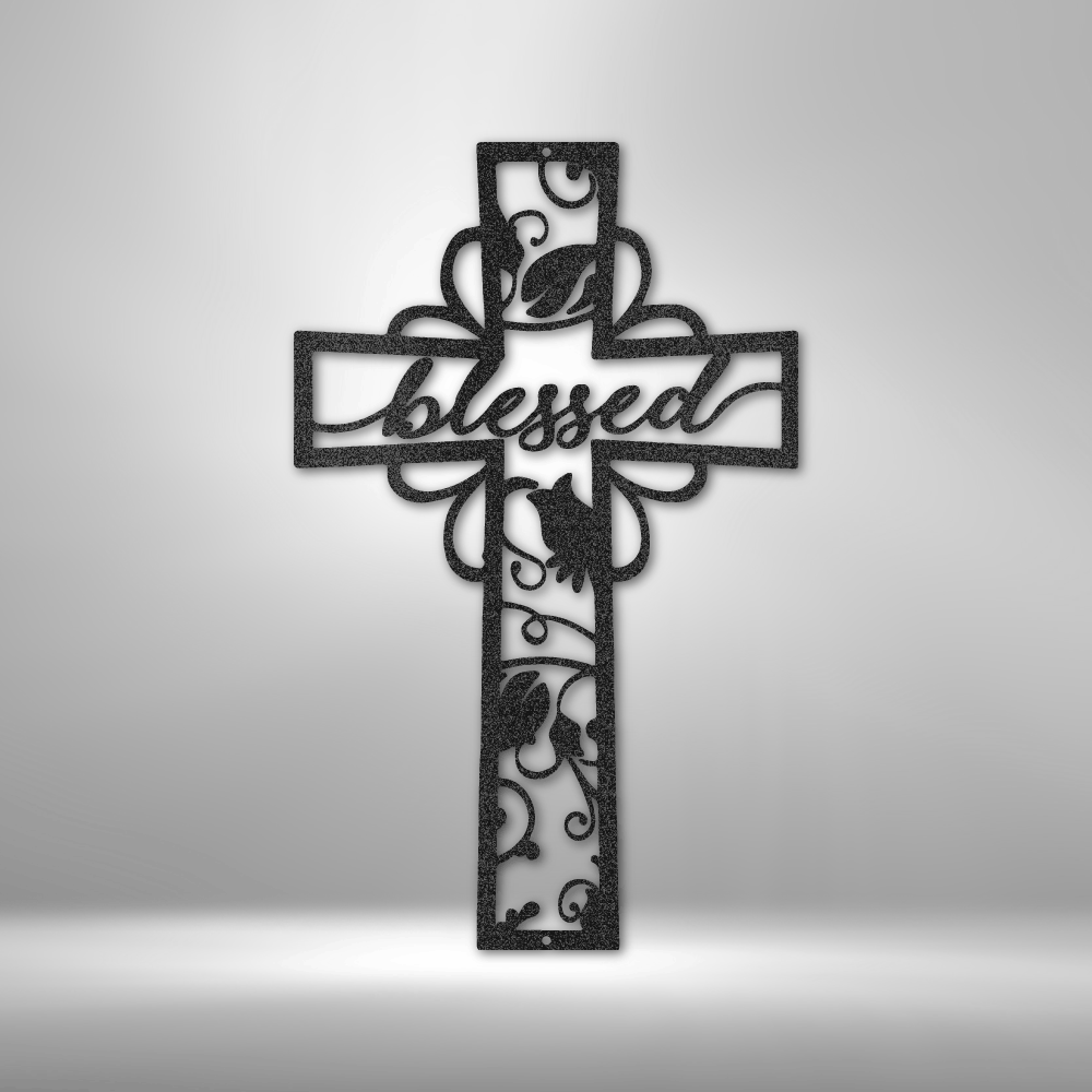 Personalized steel sign, blessed cross, black steel Christian sign, Christian wall décor , spiritual wall plaque 