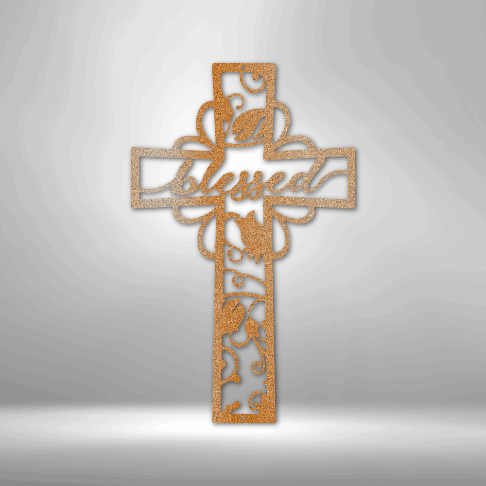 Personalized steel sign, blessed cross, copper finish, steel Christian sign, Christian wall décor , spiritual wall plaque 